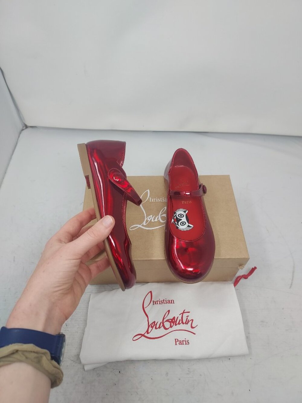 Christian Louboutin Girls Red Metallic Melodie Chick Ballet Shoe